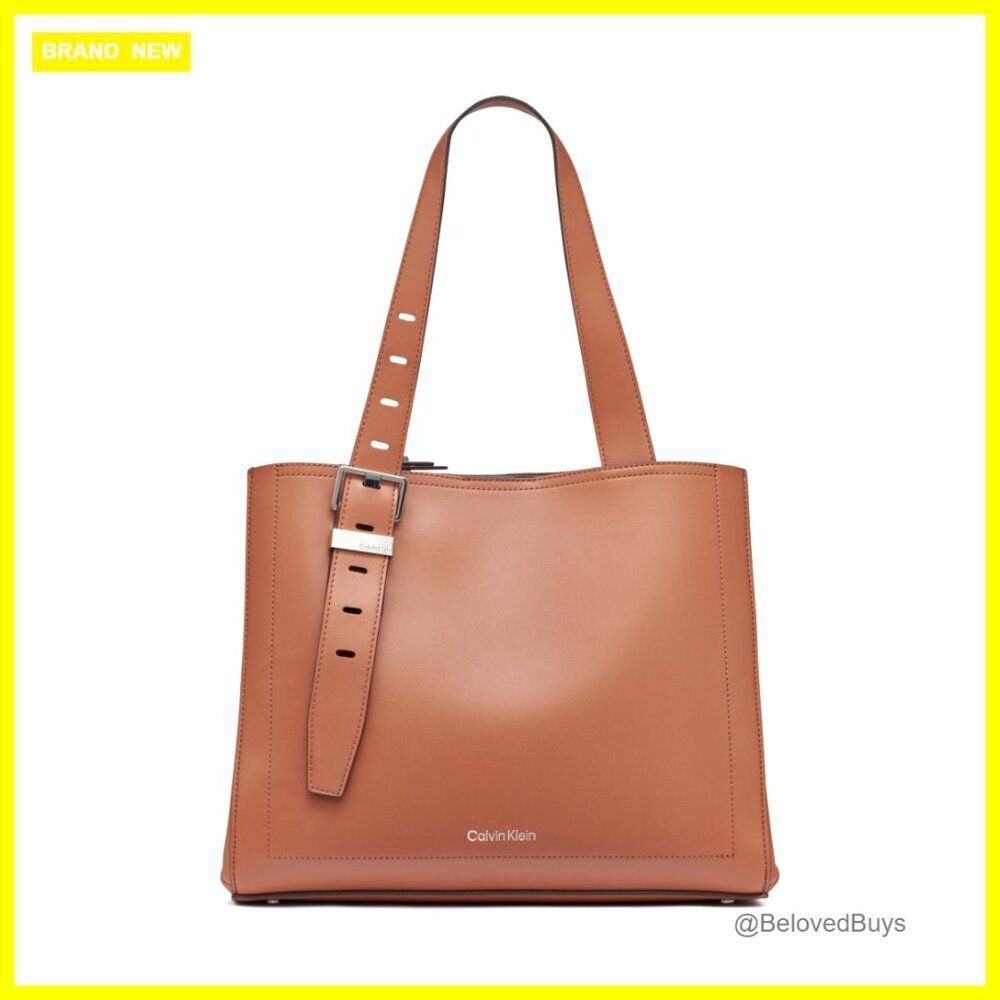 Vegan Leather Tote with Triple Compartments and Snap Closure